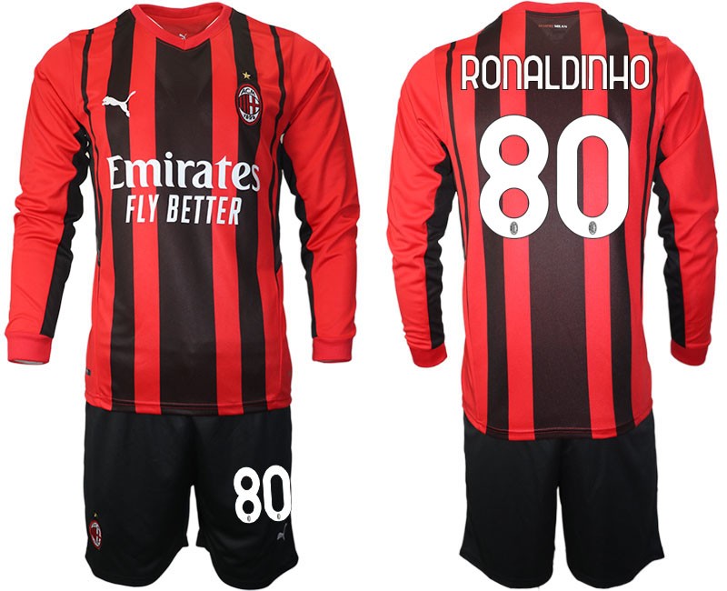 Men 2021-2022 Club Ac Milan home red Long Sleeve #80 Soccer Jersey->arsenal jersey->Soccer Club Jersey